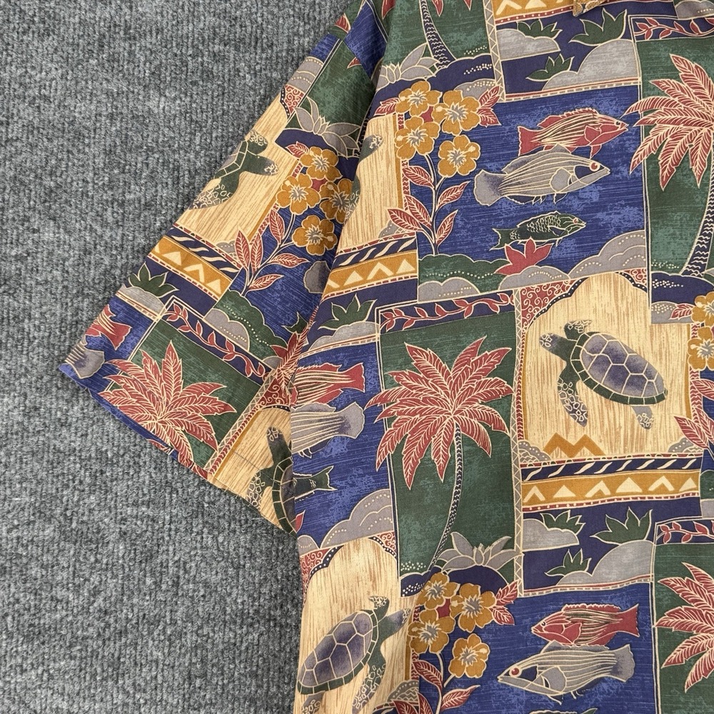 Tori Richard Button Up Shirt Mens L Multicolor Turtle Palm Trees Hawaiian USA - Picture 4 of 11
